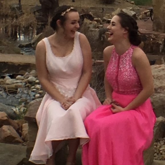 A pink bedazzled long prom dress - Picture 7 of 8